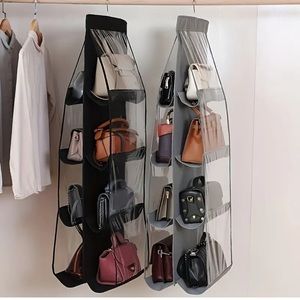 2 WT Black Hanging Purse Organizers one with 6 and one with 8 pockets
